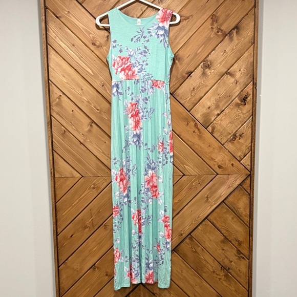 Floral Maxi Dress in Mint Green and Pink Small - Picture 1 of 6